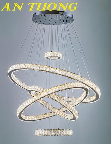  Đèn thả trần phòng khách 5 vòng tròn pha lê cao cấp hiện đại 012 