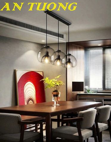 Đèn thả bàn ăn 3 bóng thủy tinh màu xám khói đẹp