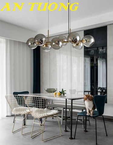 Đèn thả bàn ăn thủy tinh màu xám khói decor trang trí phòng bếp ăn