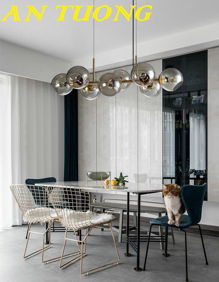 Đèn thả bàn ăn thủy tinh màu xám khói decor trang trí phòng bếp ăn 013