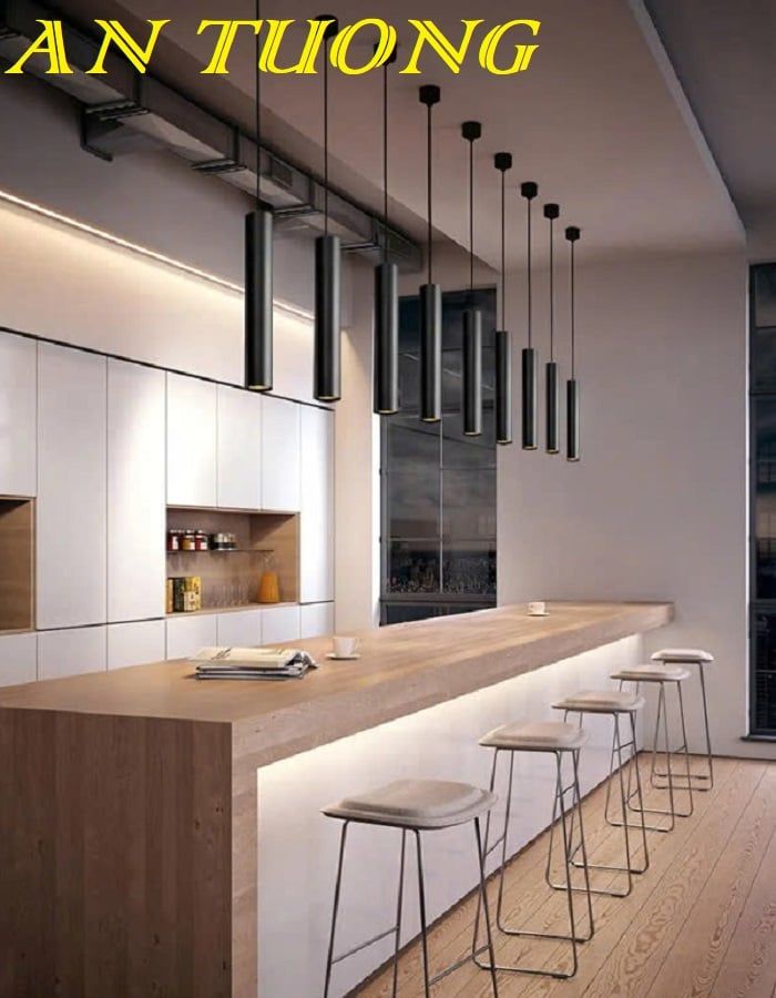 Đèn thả quầy bar treo trần trang trí kiểu ống bơ trụ tròn màu đen 029