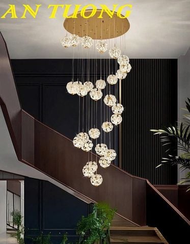 Đèn thả thông tầng cầu thang pha lê cao cấp sang trọng