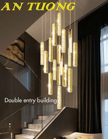 Đèn thả thông tầng cầu thang pha lê cao cấp sang trọng