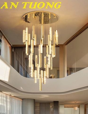 Đèn thả thông tầng cầu thang pha lê cao cấp sang trọng