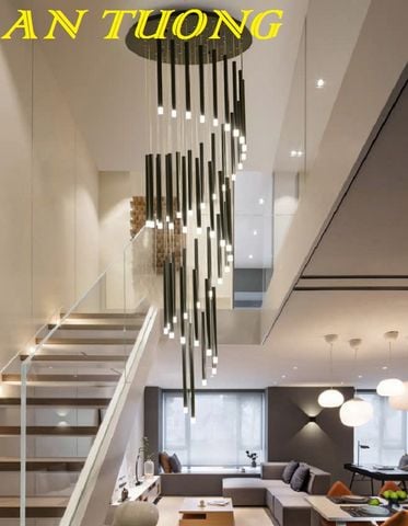 Đèn thả thông tầng cầu thang - phòng khách đẹp, hiện đại