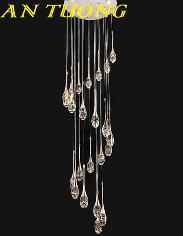 Đèn thả thông tầng pha lê giọt nước trang trí cầu thang hiện đại