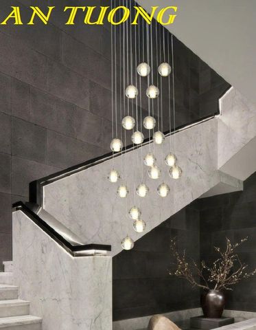 Đèn thả thông tầng pha lê giọt nước trang trí cầu thang hiện đại