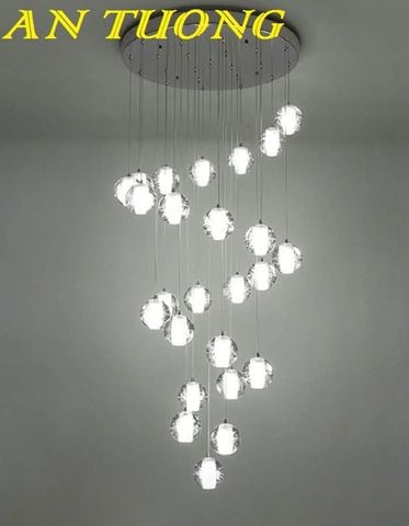 Đèn thả thông tầng pha lê giọt nước 21 bóng thả hình xoắn ốc
