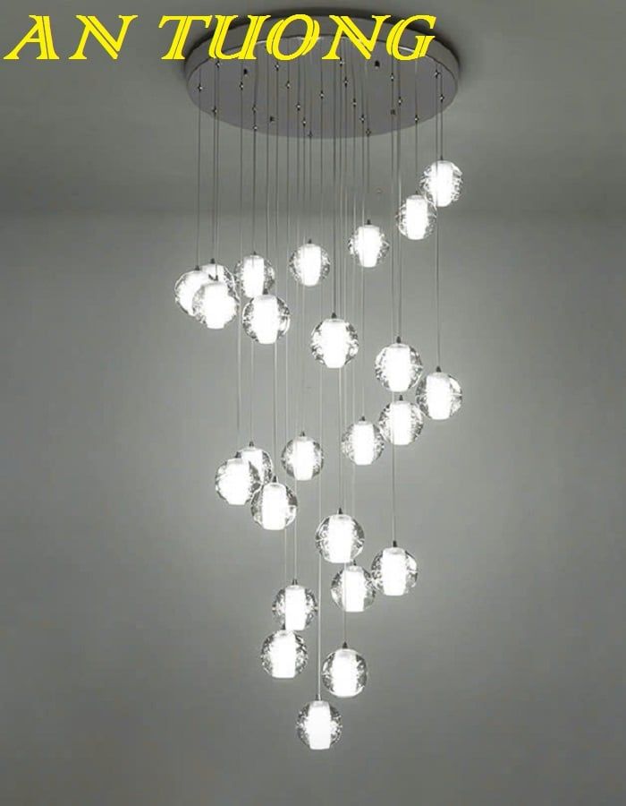 Đèn thả thông tầng pha lê giọt nước 21 bóng thả hình xoắn ốc 001
