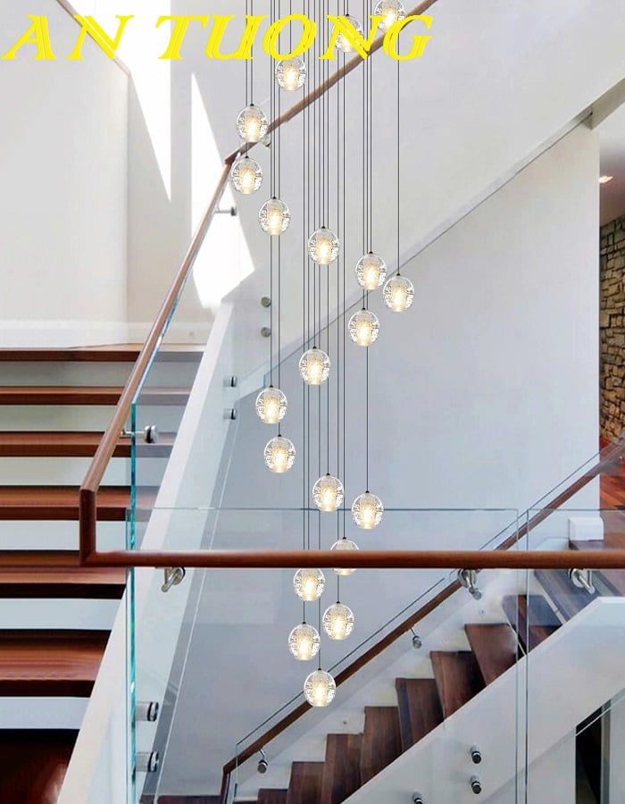 Đèn thả thông tầng pha lê giọt nước 18 bóng thả hình xoắn ốc 003