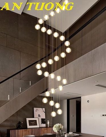 Đèn thả thông tầng pha lê giọt nước 32 bóng thả hình xoắn ốc