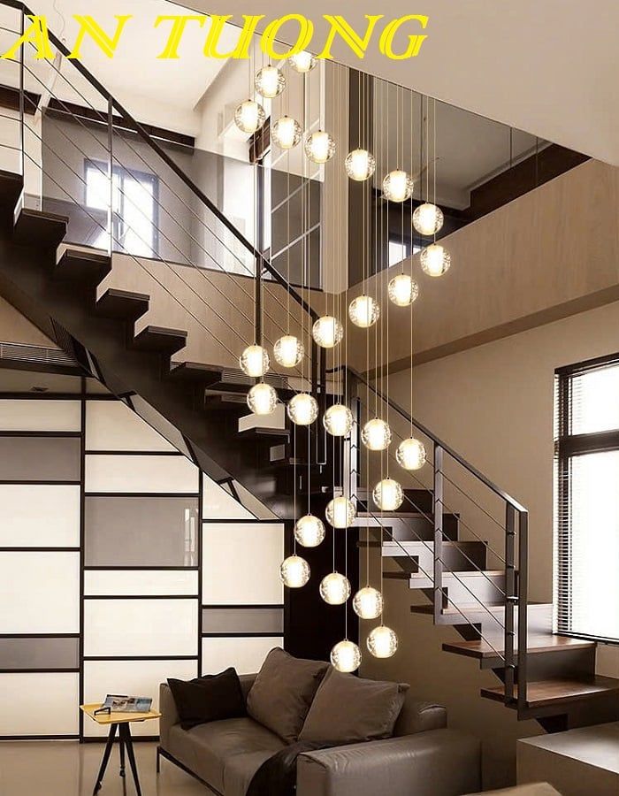 Đèn thả thông tầng pha lê giọt nước 30 bóng thả hình xoắn ốc 008