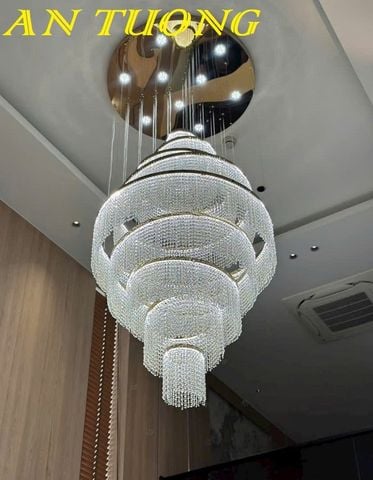  Đèn chùm thông tầng phòng khách pha lê đẹp 021 