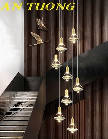Đèn thả thông tầng trang trí cầu thang đẹp, hiện đại