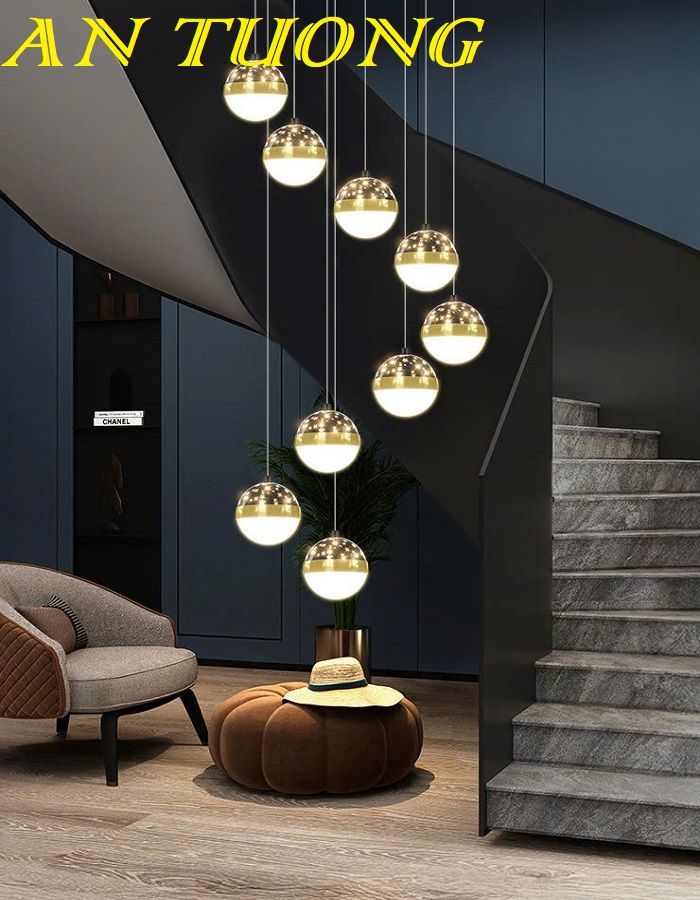 Đèn thả thông tầng trang trí cầu thang đẹp, hiện đại 086