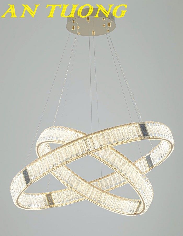 Đèn thả trần phòng khách 2 vòng pha lê cao cấp hiện đại 0139