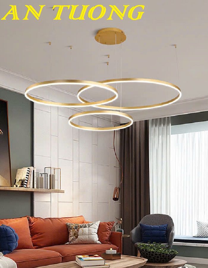 Đèn thả trần phòng khách 3 vòng LED đẹp, hiện đại 0149