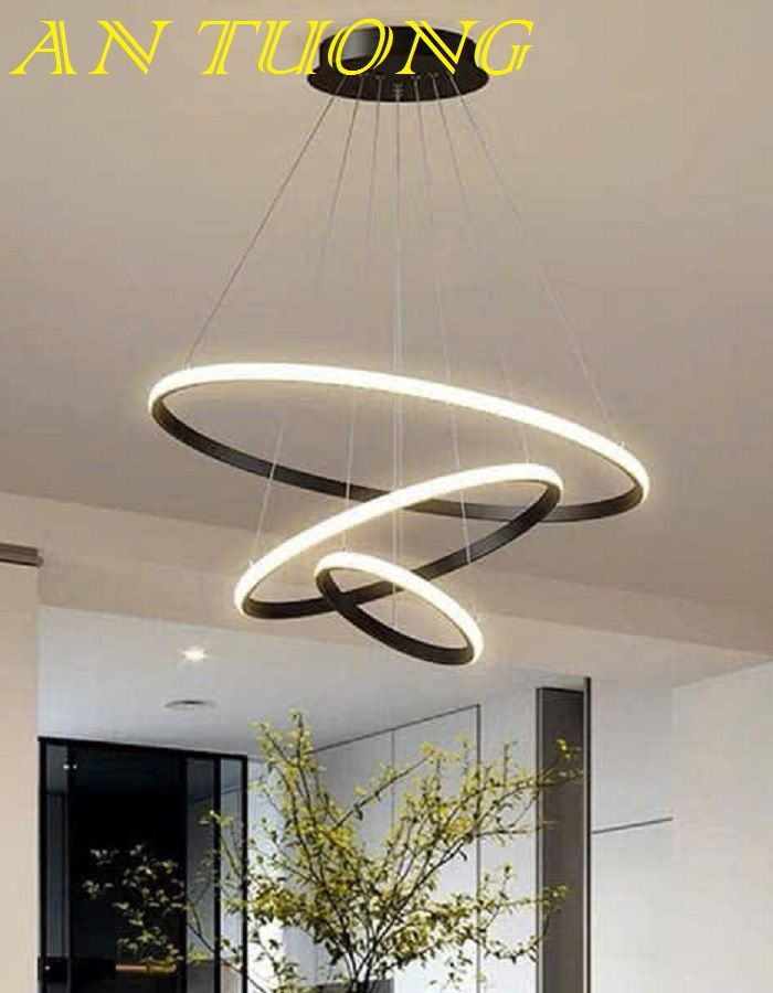 Đèn thả trần phòng khách 3 vòng LED đẹp, hiện đại 0167