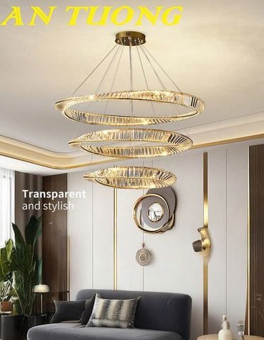 Đèn thả trần phòng khách 3 vòng pha lê cao cấp hiện đại