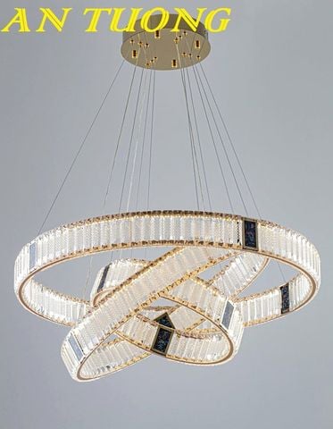 Đèn thả trần phòng khách 3 vòng pha lê cao cấp hiện đại