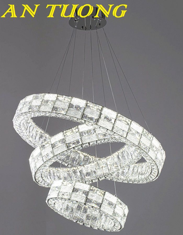Đèn thả trần phòng khách 3 vòng pha lê cao cấp hiện đại 015
