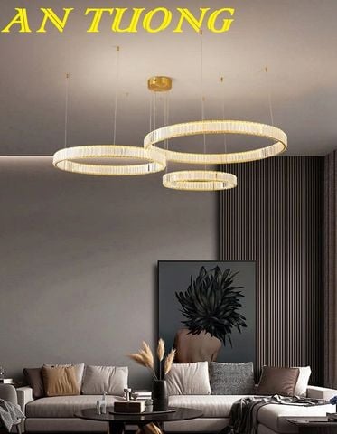  Đèn thả trần phòng khách 3 vòng pha lê cao cấp hiện đại 017 