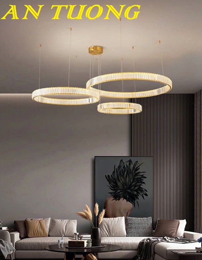 Đèn thả trần phòng khách 3 vòng pha lê cao cấp hiện đại 017