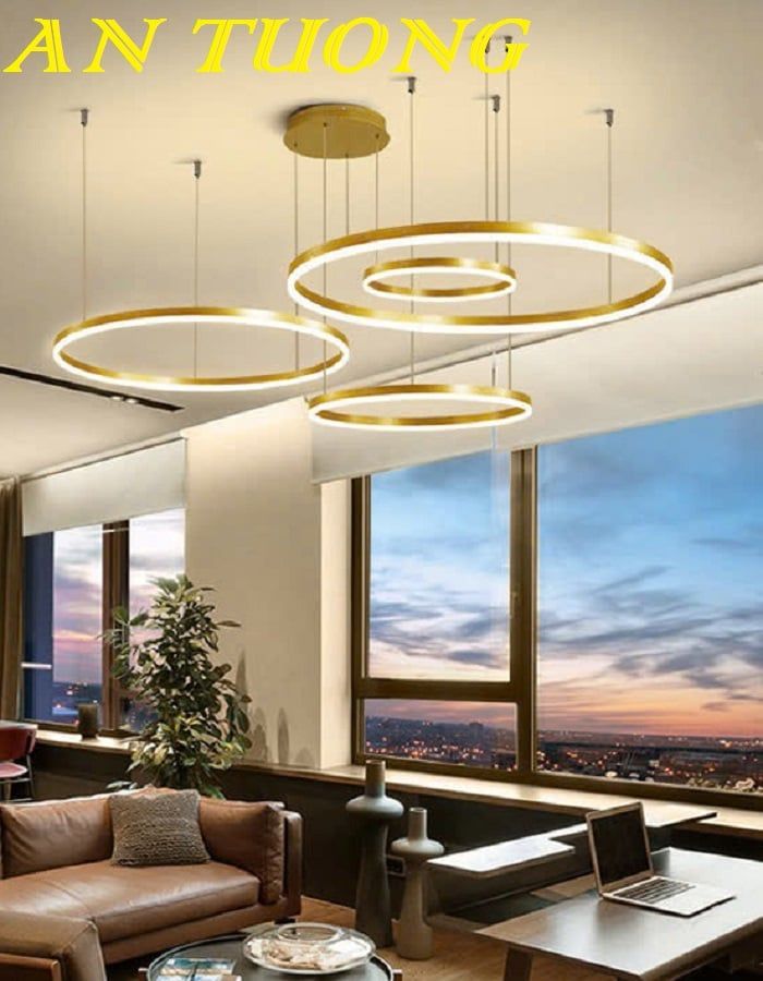Đèn thả trần phòng khách 4 vòng LED đẹp, hiện đại 0148