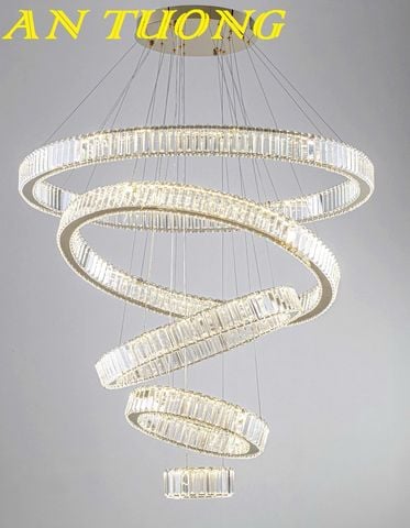 Đèn thả trần phòng khách 5 vòng pha lê cao cấp hiện đại