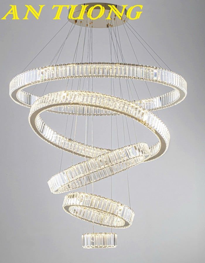 Đèn thả trần phòng khách 5 vòng pha lê cao cấp hiện đại 017