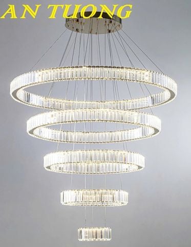  Đèn thả trần phòng khách 5 vòng pha lê cao cấp hiện đại 017 