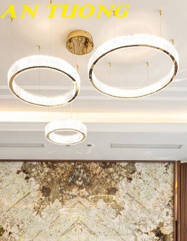  Đèn thả trần trang trí phòng khách 3 vòng tròn pha lê cao cấp đẹp 014 