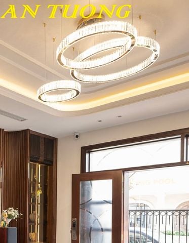  Đèn thả trần trang trí phòng khách 3 vòng tròn pha lê cao cấp đẹp 014 