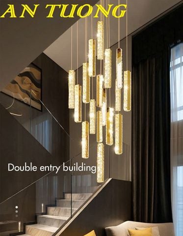 Đèn thả trần pha lê trang trí phòng khách thông tầng đẹp, hiện đại