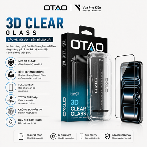 Kính Cường Lực OTAO 3D Resin Edge Clear HD Chính Hãng full màn kèm khung trợ dán