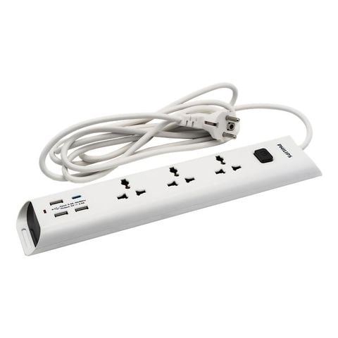 Ổ cắm điện Philips CHP4335WB, 3 lỗ, 3m, 3 USB-A + 1 Type-C total 2.4A