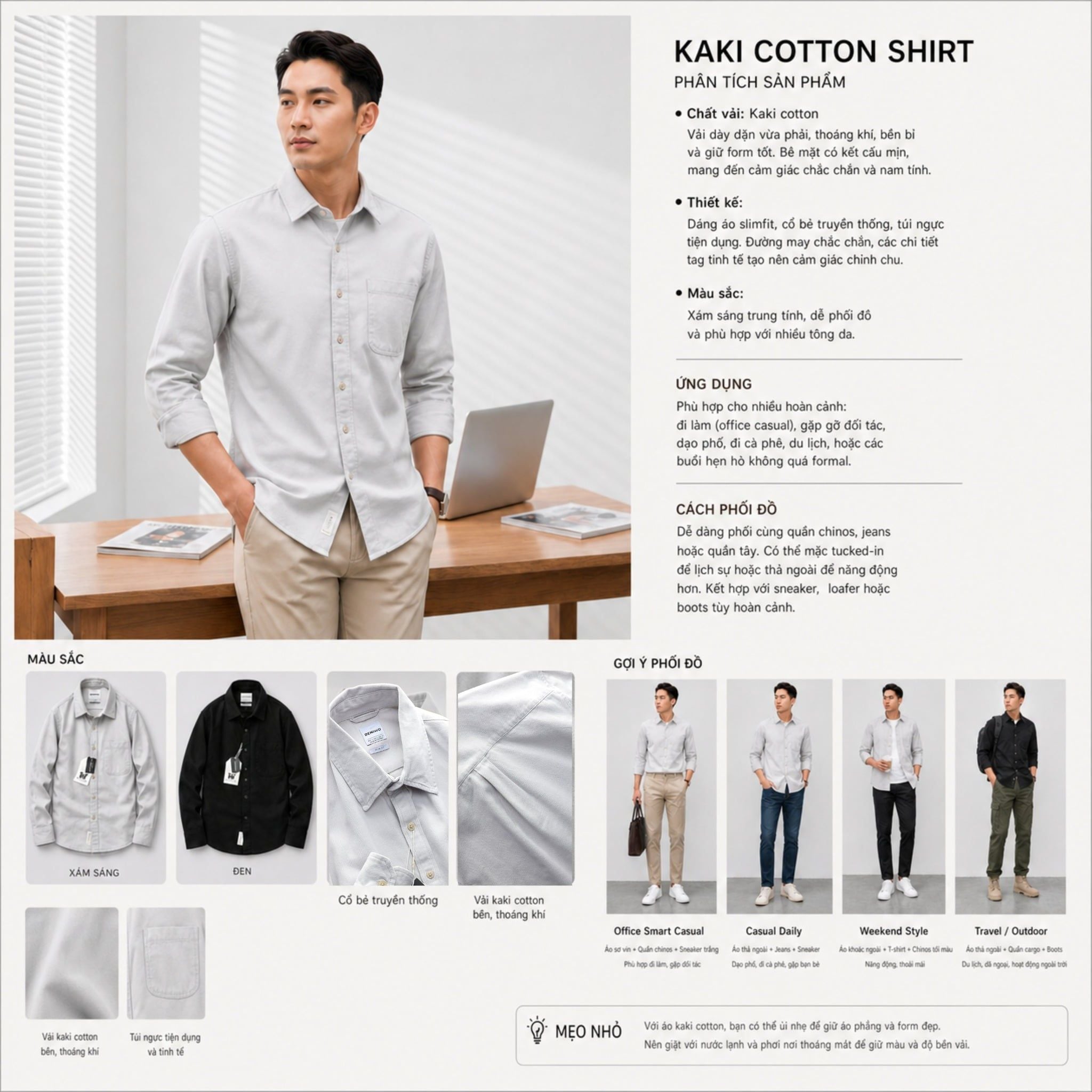 Sơ Mi Dài Tay KaKi SMDWM2305