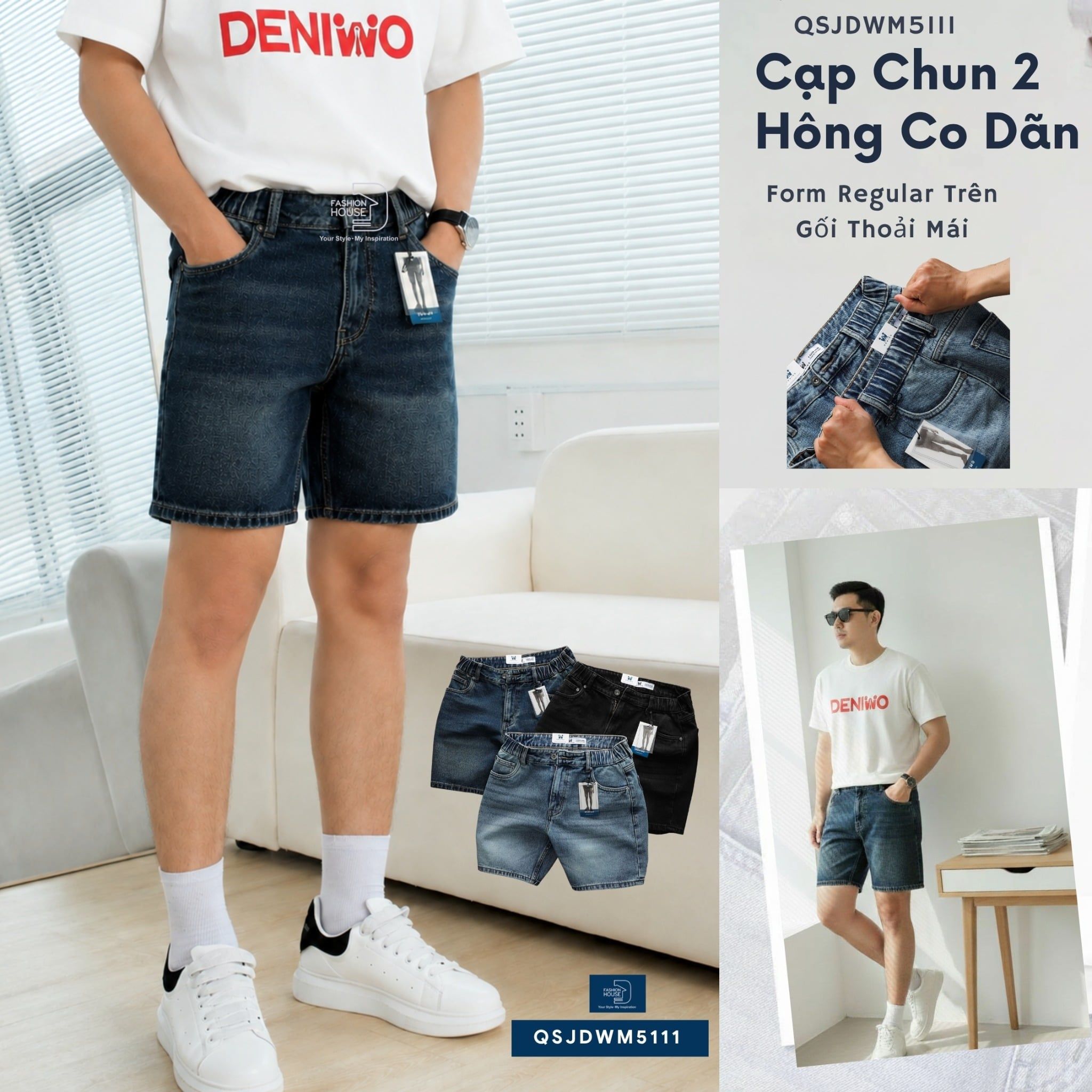 Quần Short Jean Nam Trên Gối Form Regular QSJDWM5111