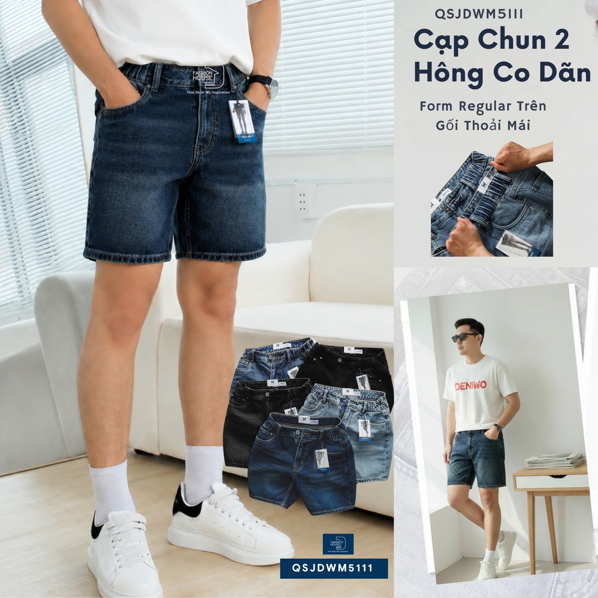 Quần Short Jean Nam Trên Gối Form Regular QSJDWM5111