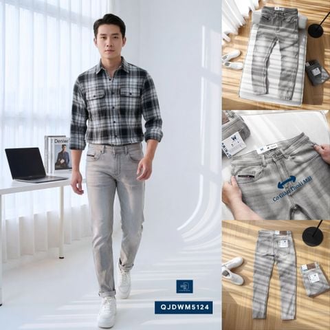  Jean Slim Trơn Xám Nhạt QJDWM5124 