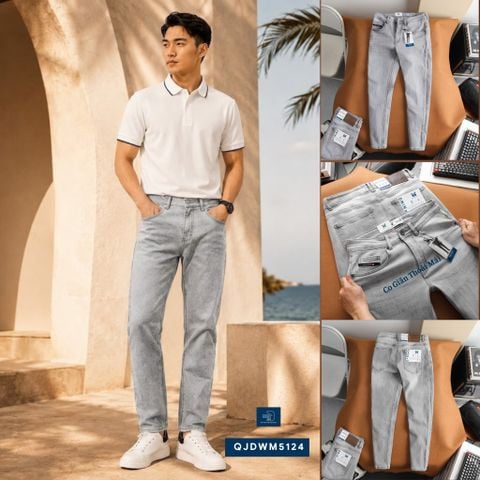  Jean Slim Trơn Xám Nhạt QJDWM5124 
