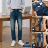 Jean Slim Trơn Xanh Wash Rêu QJDWM6012