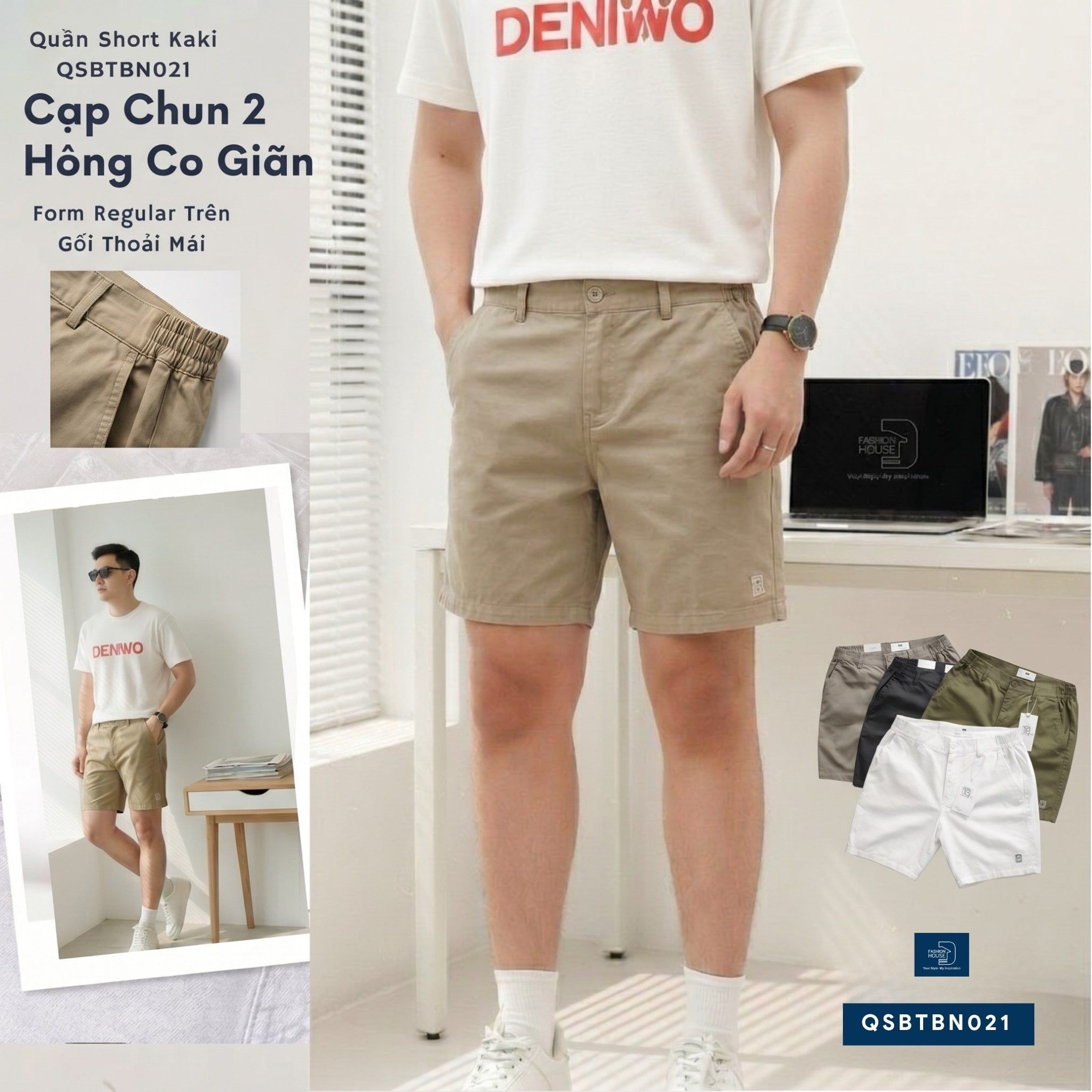 Quần Short Kaki Cạp Hông Lưng Thun QSBTBN021