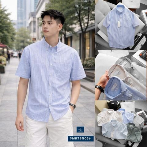  Áo Sơ Mi Ngắn Tay Sọc Oxford Regular SMBTBN036 