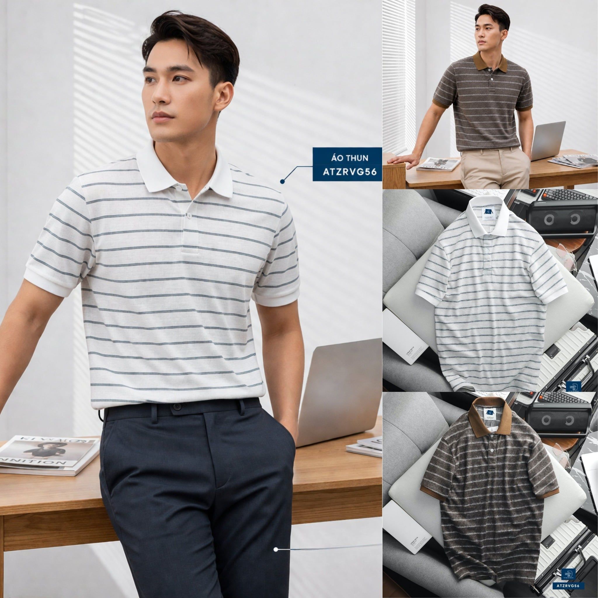 Polo Dệt Sọc Ngang ATZRVG56