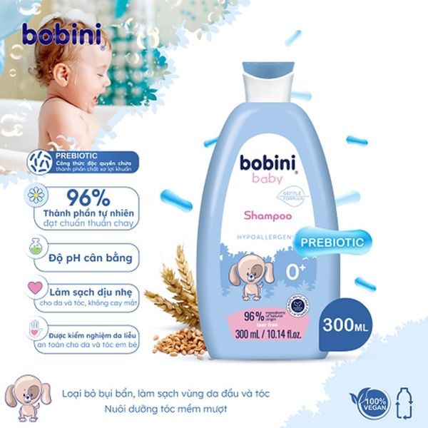 (HSD: 12/2026) Combo 2 Dầu Gội Trẻ Em Bobini Baby Dịu Nhẹ Không Cay Mắt Cho Bé Từ 1 Ngày Tuổi 300mlx2