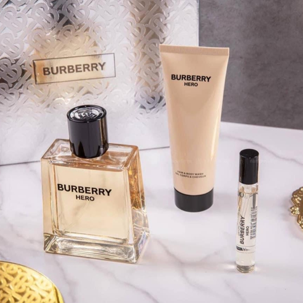 (HSD: 6/2026) Bộ Nước Hoa Nam Burberry Men'S Hero EDT 100Ml + Mni 10Ml + Gel Body Wash 75ml (DEAL BOM TẤN 999K)