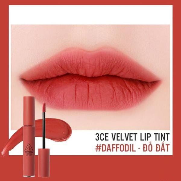 (HSD: 7/2027) Son Kem 3CE Velvet Lip Tint Dạng Lì Lên Màu Chuẩn 4g - Màu Daffodil (Đỏ đất)