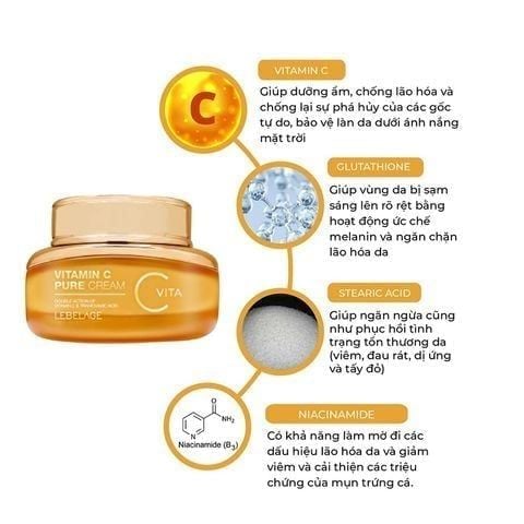 Combo Serum Làm Trắng Da Lebelage Vitamin C Pure Ampoule 35ml Và Kem Dưỡng Làm Trắng Da Lebelage Vitamin C Pure Cream 55ml