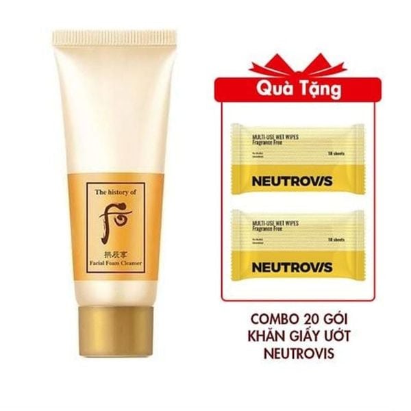 Sữa Rửa Mặt Dịu Nhẹ The History Of Whoo Gongjinhyang Facial Cleansing Foam 40ml Tặng Combo 20 Gói Khăn Giấy Ướt Đa Dụng Không Mùi An Toàn Neutrovis - (Gói 10tờ)
